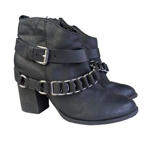ALDO Black Leather Harness Ankle Boots With Chain | Western, Moto | Size 6.5